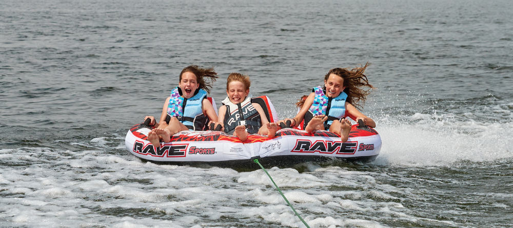 Warrior III boat towable tube kids having fun