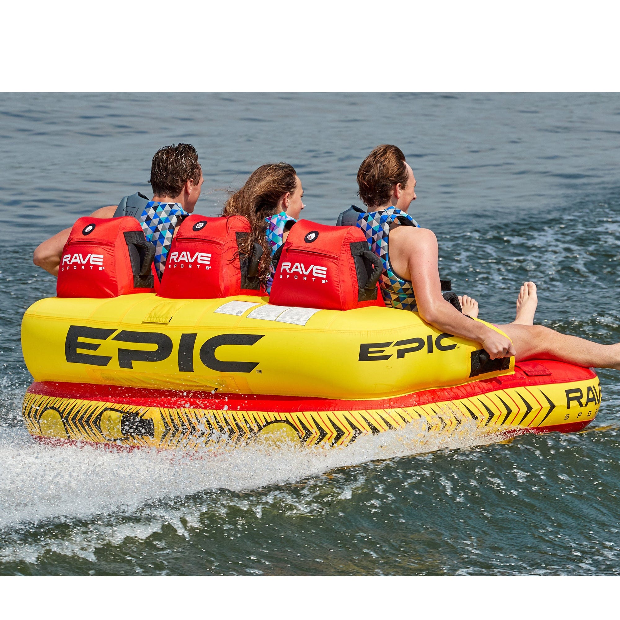 thumbnail image 2 of Towable Boat Tubes RAVE Sports Escape Towable Tube - 1-2 Rider Pontoon Boat Tube With Comfy Seats, 340LB Capacity, Quick-Connect Rope Water Tube 2 of 13
