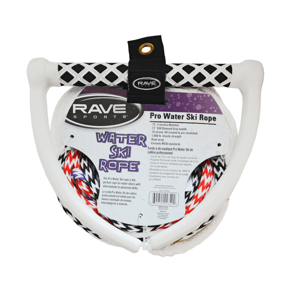 RAVE Sports Tow Rope 75' 4-Section Ski Rope w/NBR Tractor Grip - Pro