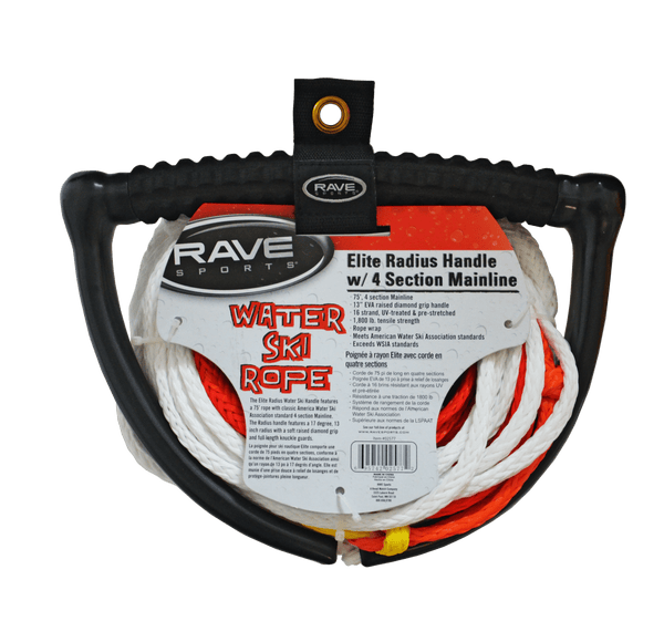 RAVE Sports Tow Rope Elite Radius Handle w/4 Section Mainline Waterski Rope