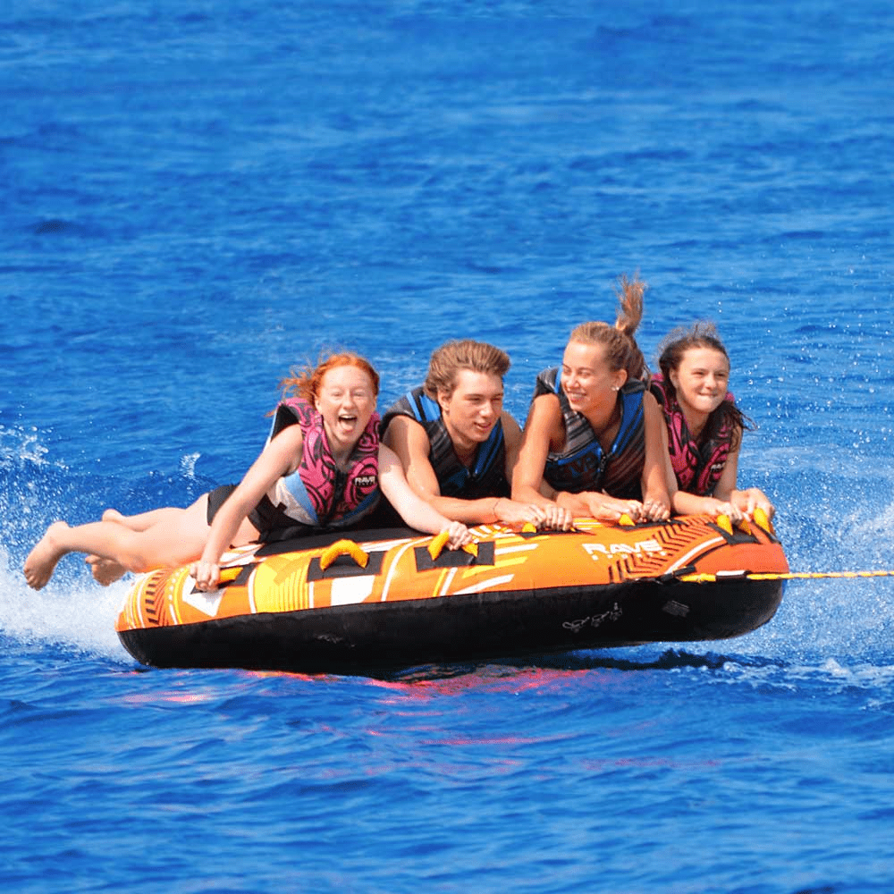thumbnail image 2 of Towable Boat Tubes RAVE Sports Escape Towable Tube - 1-2 Rider Pontoon Boat Tube With Comfy Seats, 340LB Capacity, Quick-Connect Rope Water Tube 2 of 13