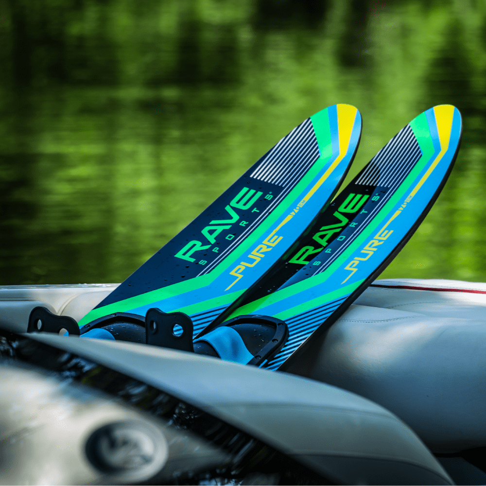 Rave Sports Pure Combo Water Skis – 67" Adult Skis For Beginners To Pros, Adjustable Bindings, Black/Blue